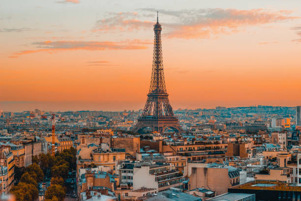 Eiffel Tower at sunset in Paris